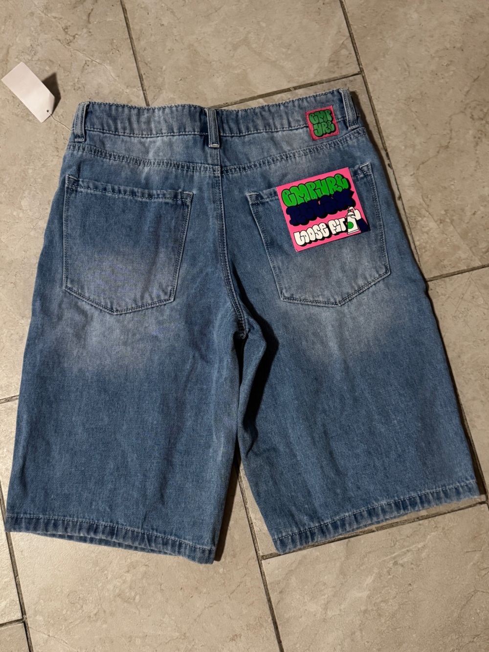 Empyre Tori Loose Fit Light Wash Denim Skate Shorts